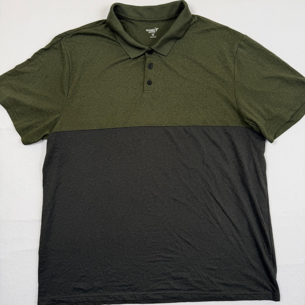 Old Navy Active Mens XXL Core Polo Shirt Colorblock Green Grey Performance Golf